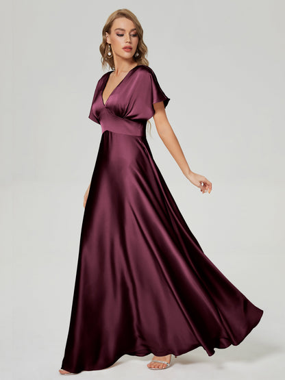 Ariah V-neck Short Sleeves Soft Satin Bridesmaid Dress