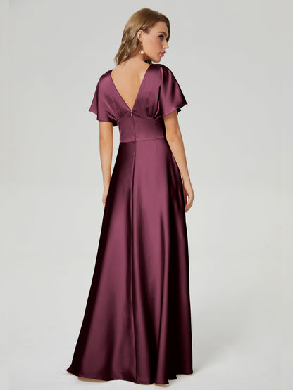 Ariah V-neck Short Sleeves Soft Satin Bridesmaid Dress
