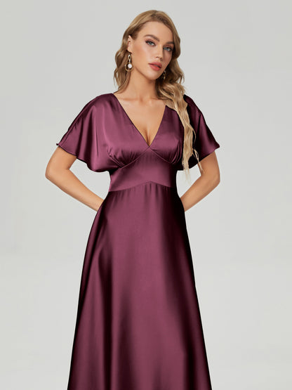 Ariah V-neck Short Sleeves Soft Satin Bridesmaid Dress