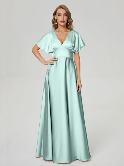 Ariah V-neck Short Sleeves Soft Satin Bridesmaid Dress