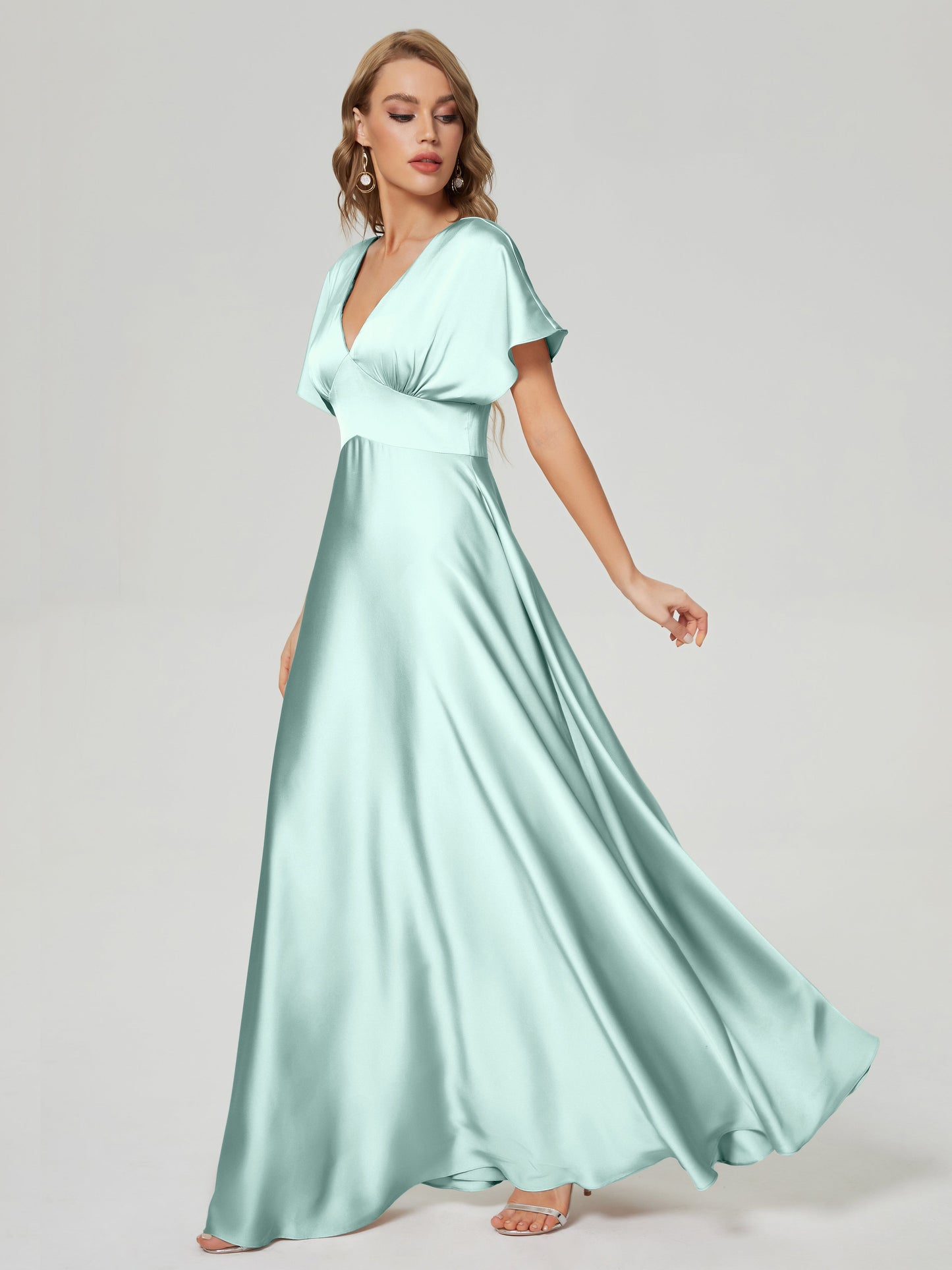 Ariah V-neck Short Sleeves Soft Satin Bridesmaid Dress