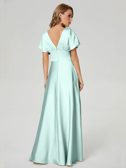 Ariah V-neck Short Sleeves Soft Satin Bridesmaid Dress