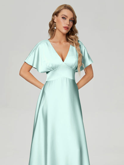 Ariah V-neck Short Sleeves Soft Satin Bridesmaid Dress