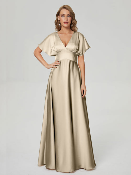 Ariah V-neck Short Sleeves Soft Satin Bridesmaid Dress