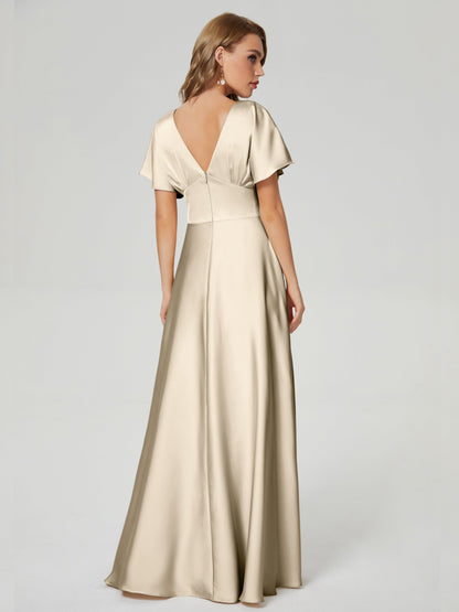 Ariah V-neck Short Sleeves Soft Satin Bridesmaid Dress