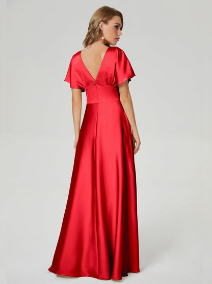 Ariah V-neck Short Sleeves Soft Satin Bridesmaid Dress