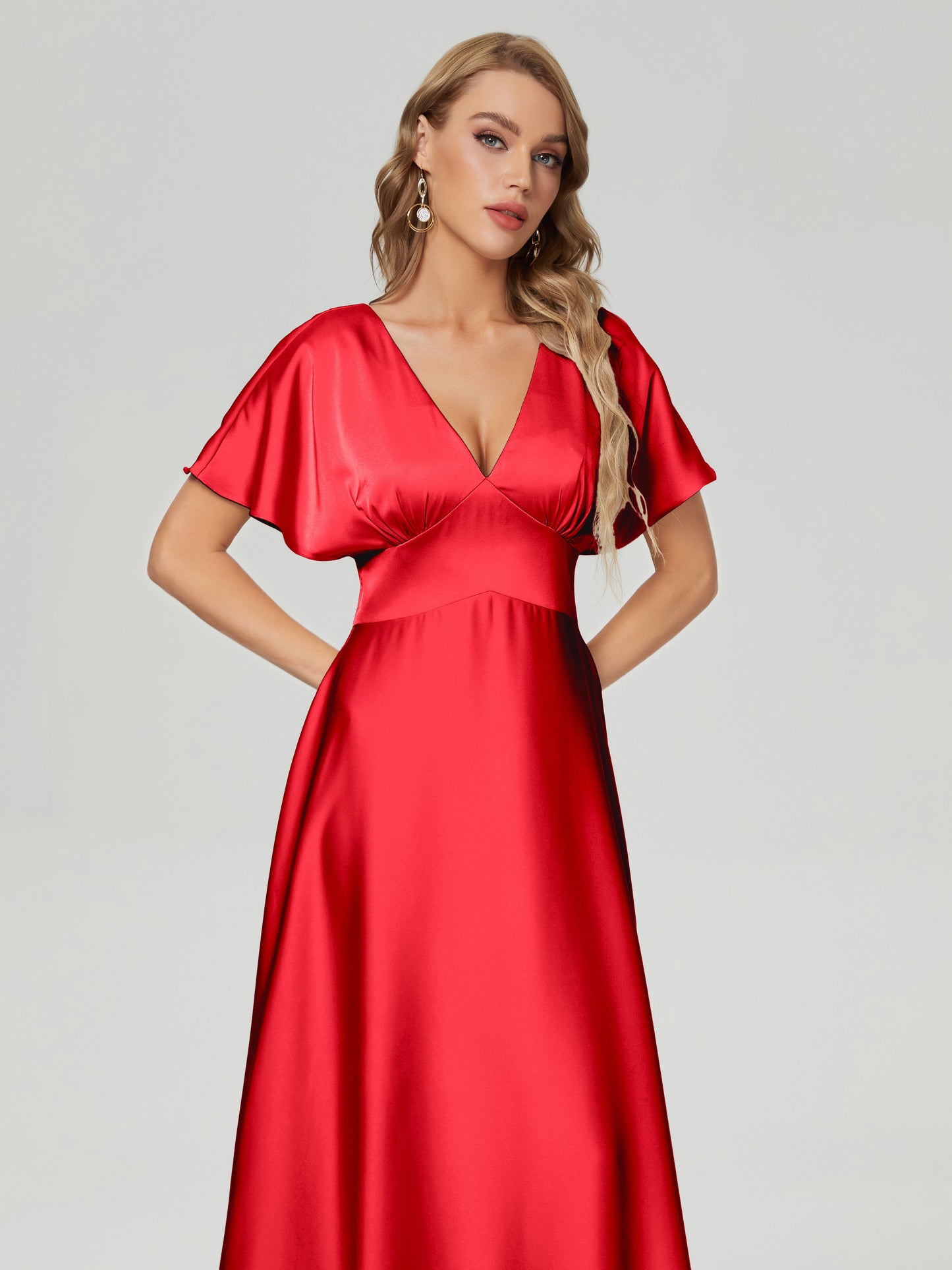 Ariah V-neck Short Sleeves Soft Satin Bridesmaid Dress