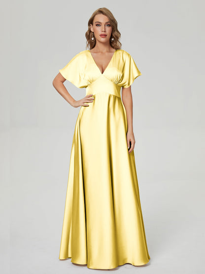 Ariah V-neck Short Sleeves Soft Satin Bridesmaid Dress
