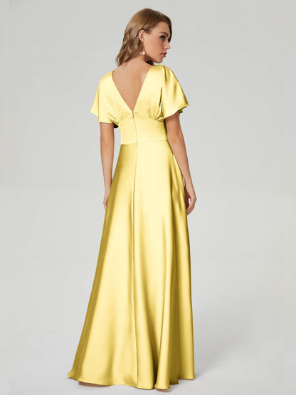 Ariah V-neck Short Sleeves Soft Satin Bridesmaid Dress