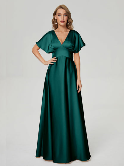 Ariah V-neck Short Sleeves Soft Satin Bridesmaid Dress