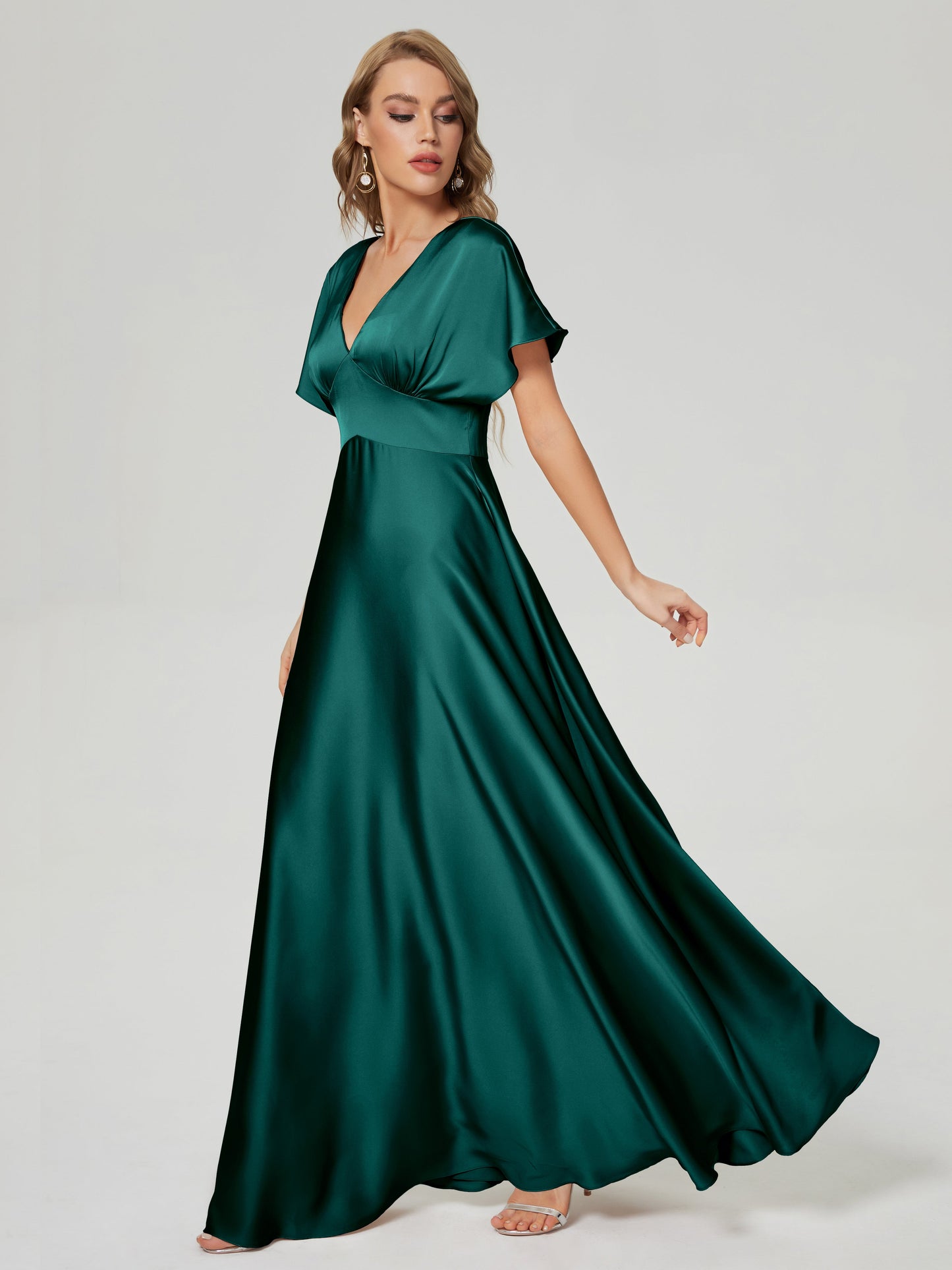 Ariah V-neck Short Sleeves Soft Satin Bridesmaid Dress