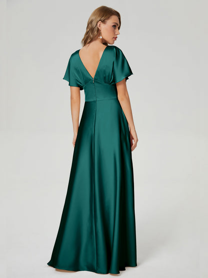 Ariah V-neck Short Sleeves Soft Satin Bridesmaid Dress