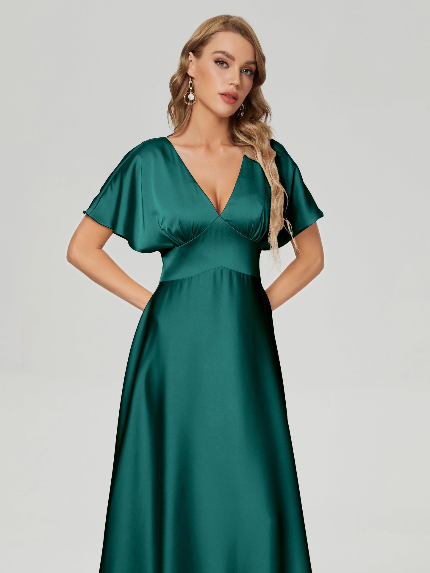 Ariah V-neck Short Sleeves Soft Satin Bridesmaid Dress
