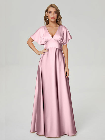 Ariah V-neck Short Sleeves Soft Satin Bridesmaid Dress