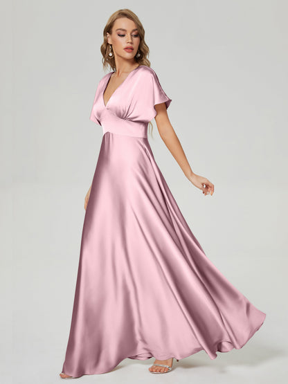 Ariah V-neck Short Sleeves Soft Satin Bridesmaid Dress