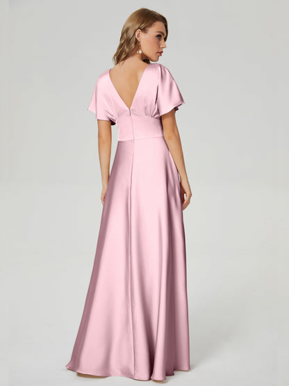 Ariah V-neck Short Sleeves Soft Satin Bridesmaid Dress