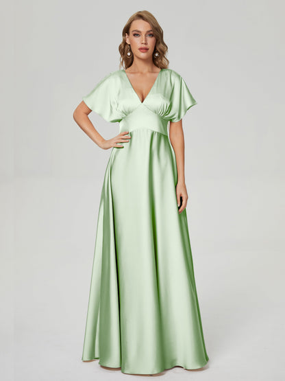 Ariah V-neck Short Sleeves Soft Satin Bridesmaid Dress