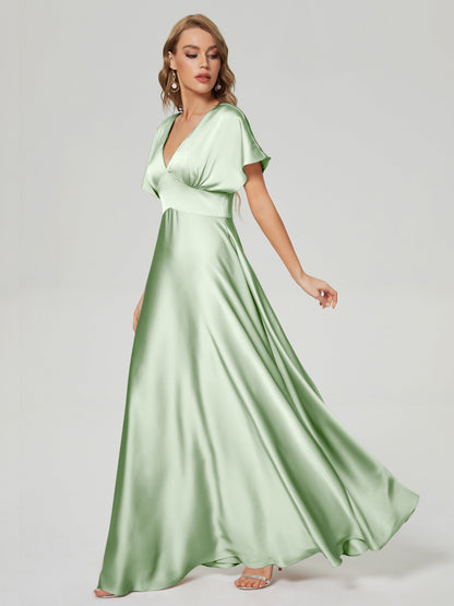 Ariah V-neck Short Sleeves Soft Satin Bridesmaid Dress