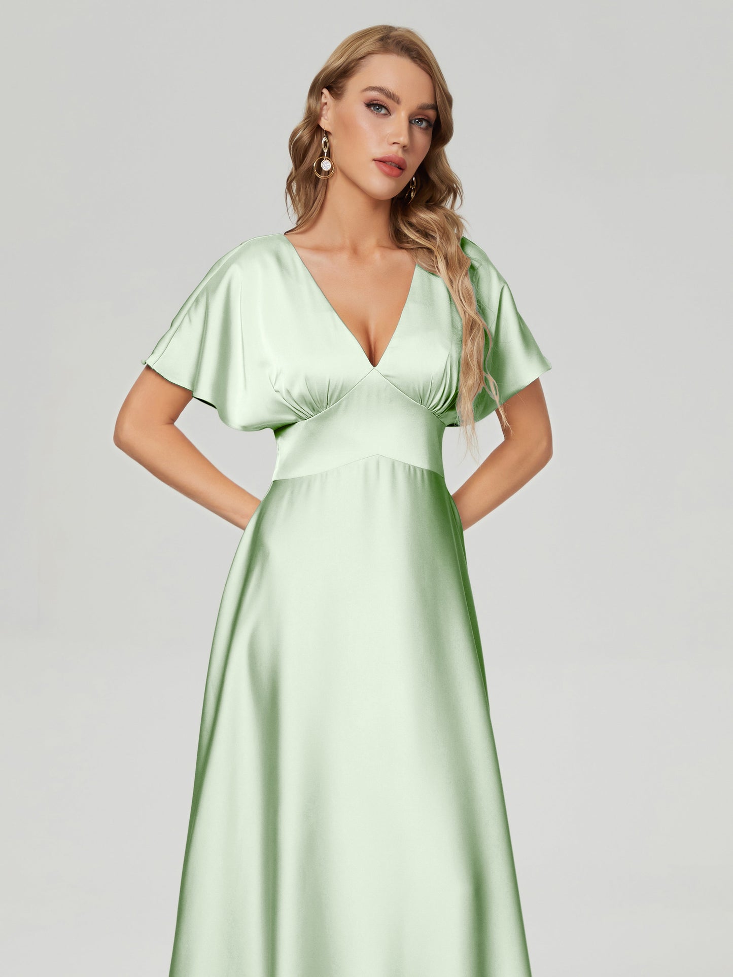 Ariah V-neck Short Sleeves Soft Satin Bridesmaid Dress