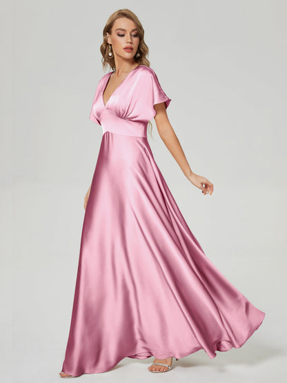 Ariah V-neck Short Sleeves Soft Satin Bridesmaid Dress