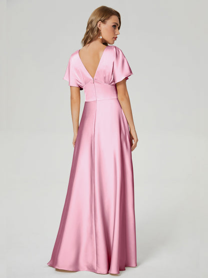 Ariah V-neck Short Sleeves Soft Satin Bridesmaid Dress