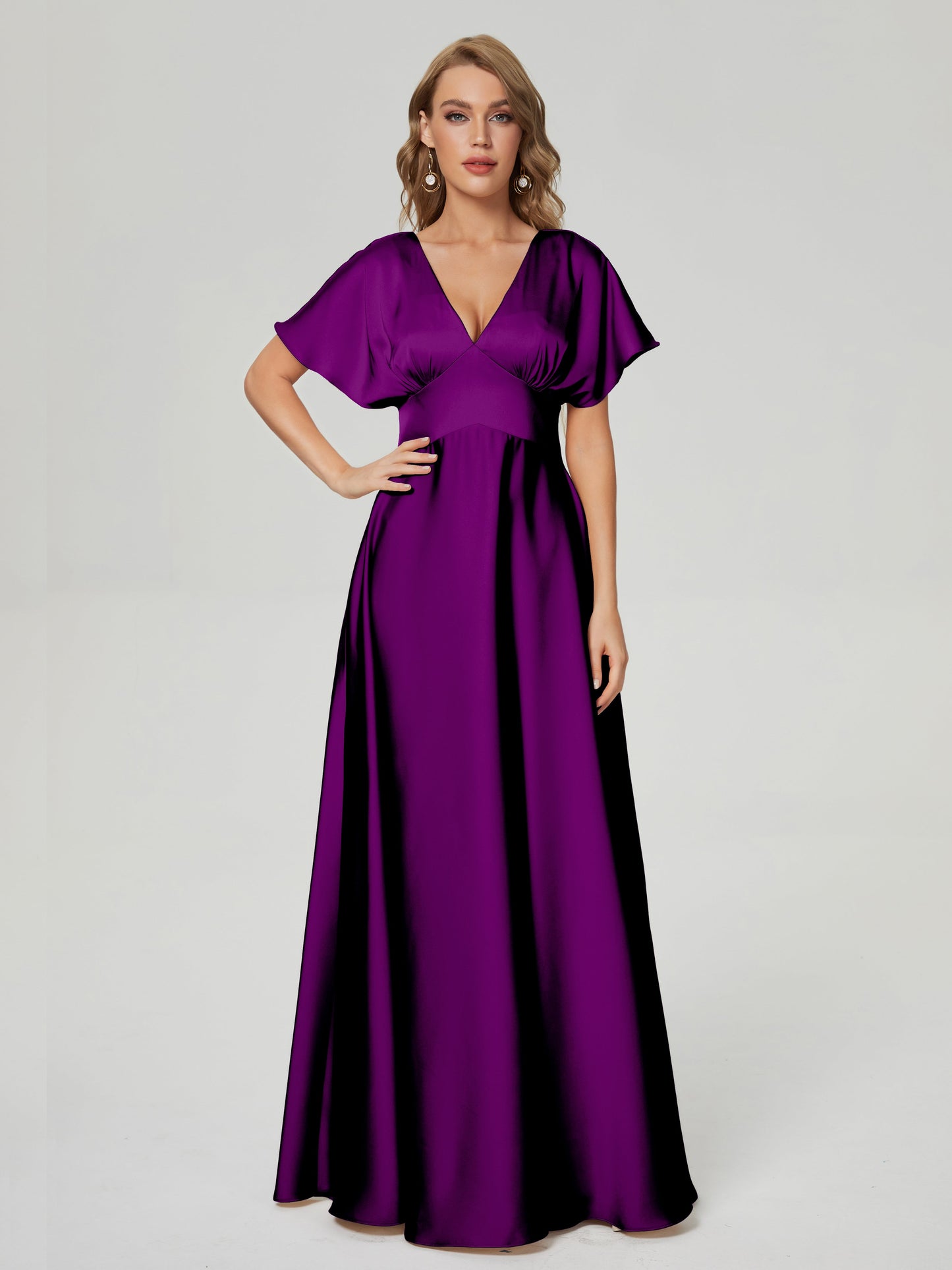 Ariah V-neck Short Sleeves Soft Satin Bridesmaid Dress