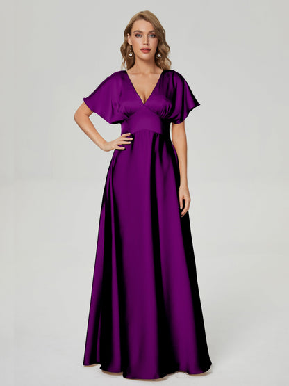 Ariah V-neck Short Sleeves Soft Satin Bridesmaid Dress