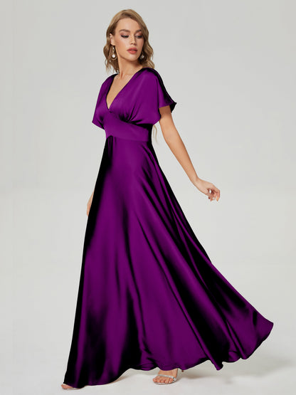Ariah V-neck Short Sleeves Soft Satin Bridesmaid Dress