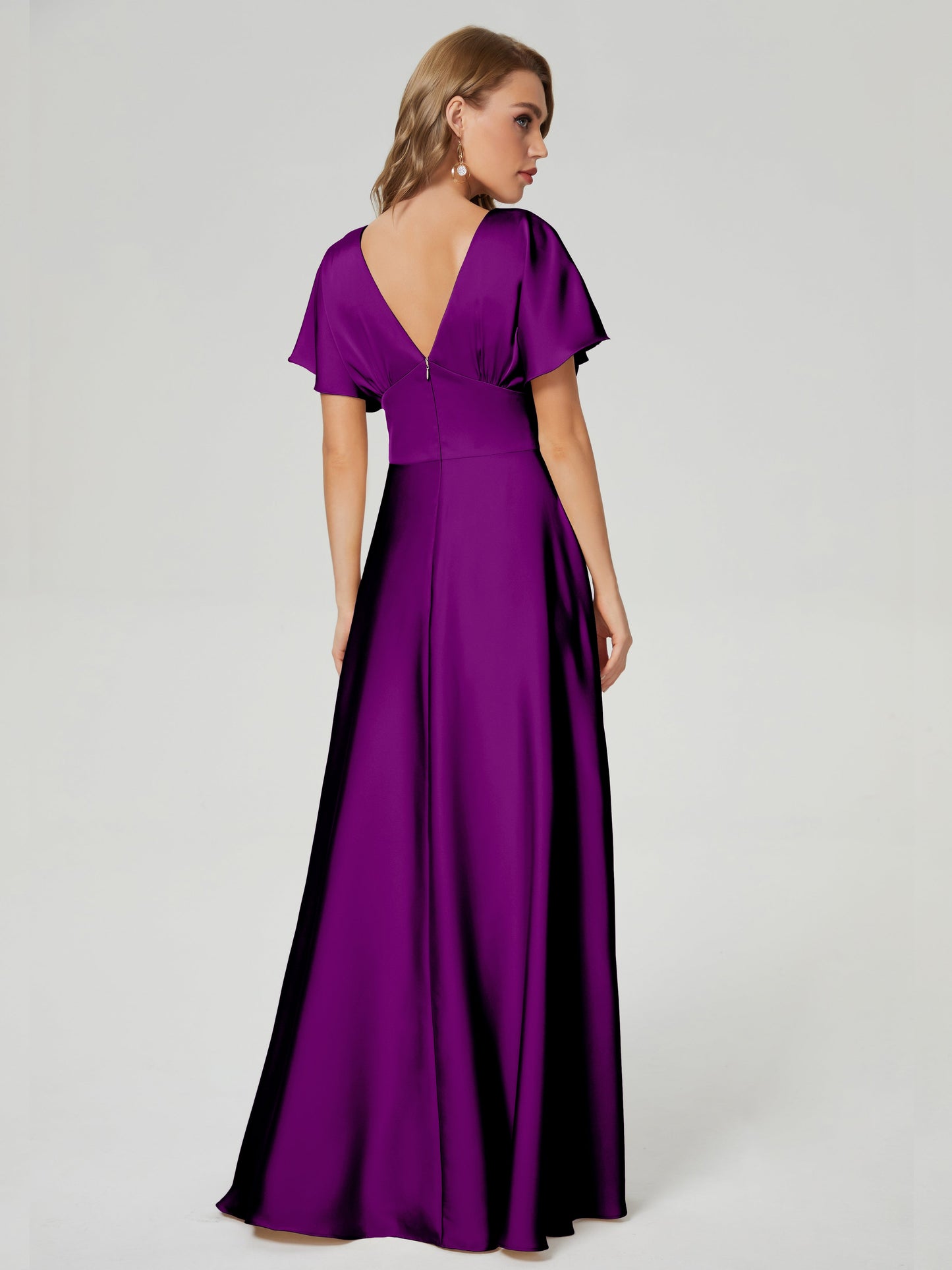 Ariah V-neck Short Sleeves Soft Satin Bridesmaid Dress