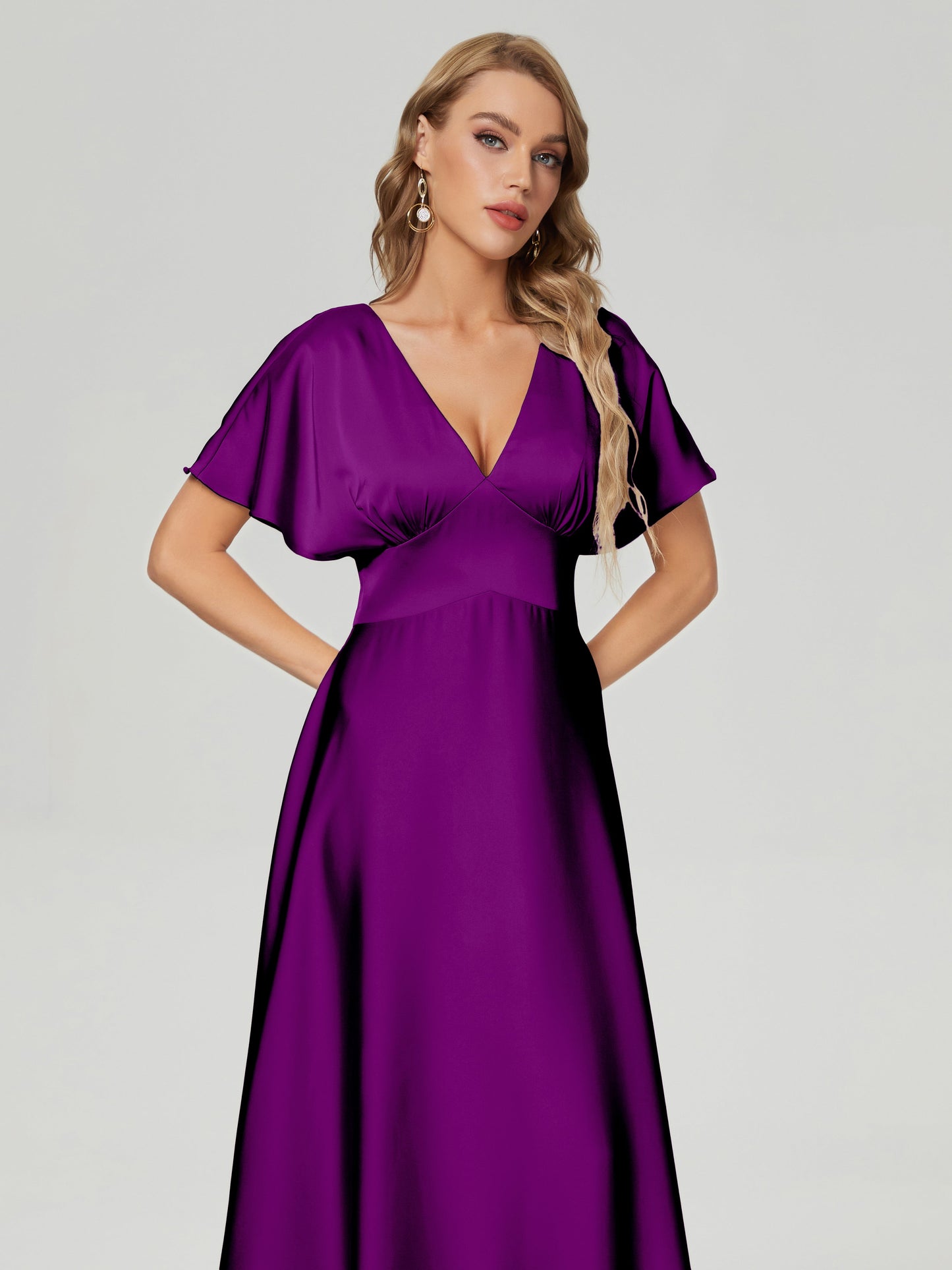 Ariah V-neck Short Sleeves Soft Satin Bridesmaid Dress