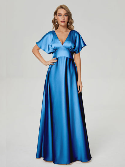 Ariah V-neck Short Sleeves Soft Satin Bridesmaid Dress