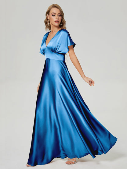 Ariah V-neck Short Sleeves Soft Satin Bridesmaid Dress
