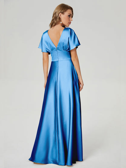 Ariah V-neck Short Sleeves Soft Satin Bridesmaid Dress