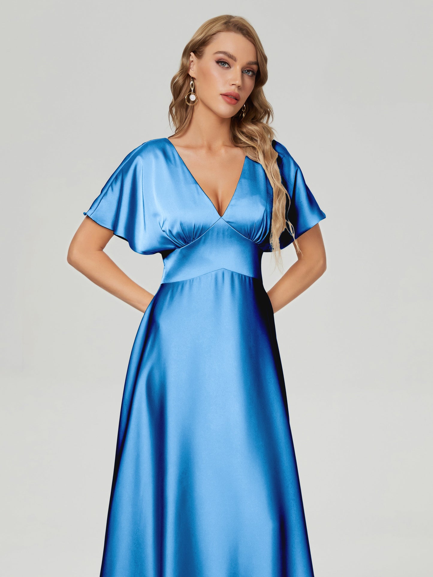 Ariah V-neck Short Sleeves Soft Satin Bridesmaid Dress