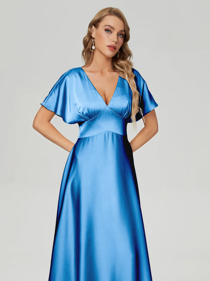 Ariah V-neck Short Sleeves Soft Satin Bridesmaid Dress