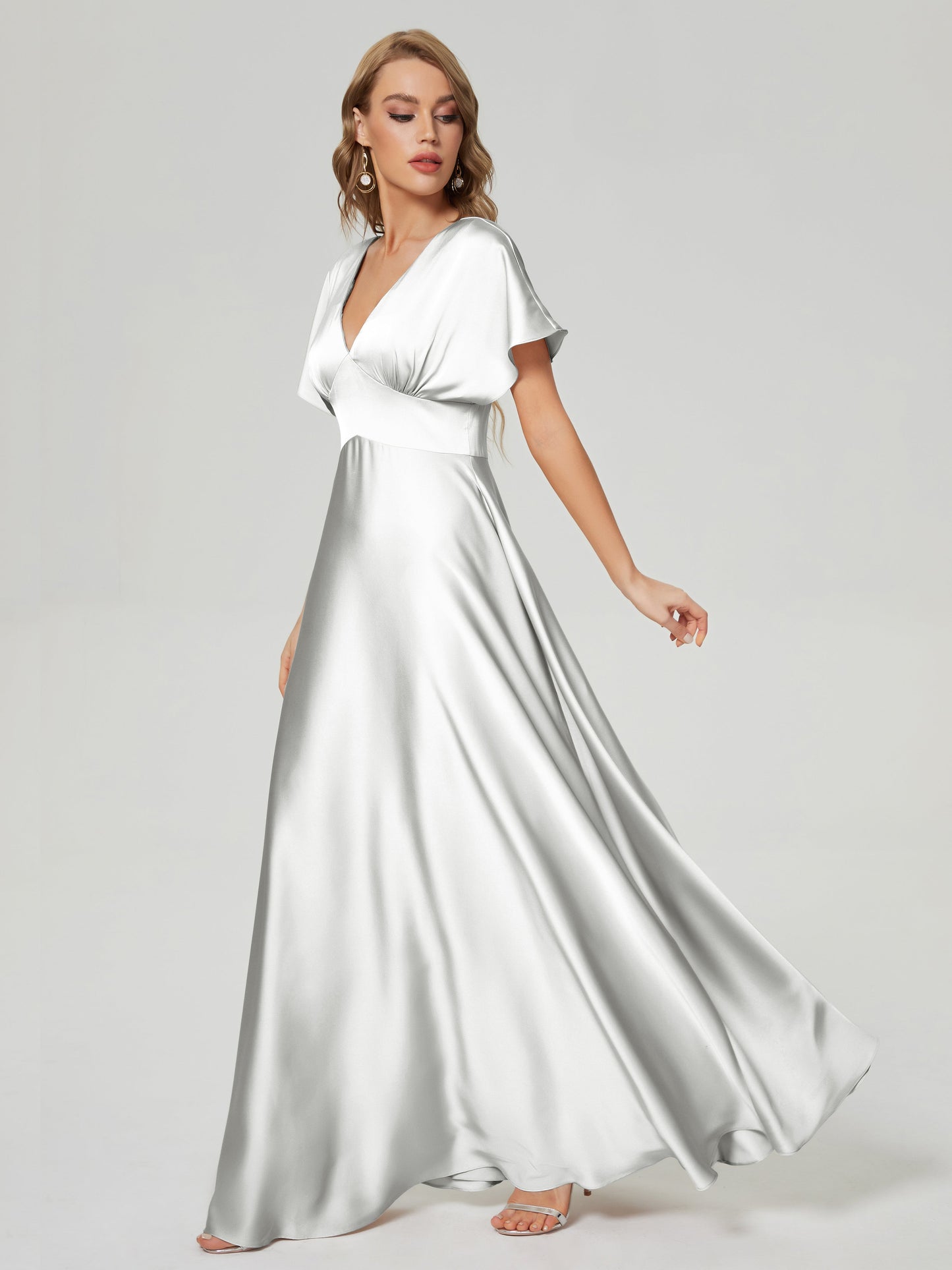 Ariah V-neck Short Sleeves Soft Satin Bridesmaid Dress