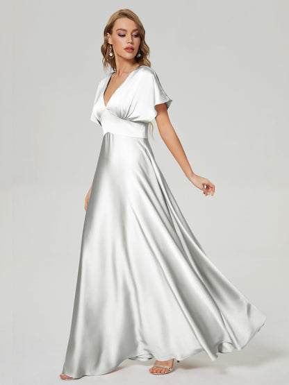 Ariah V-neck Short Sleeves Soft Satin Bridesmaid Dress