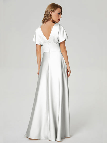 Ariah V-neck Short Sleeves Soft Satin Bridesmaid Dress