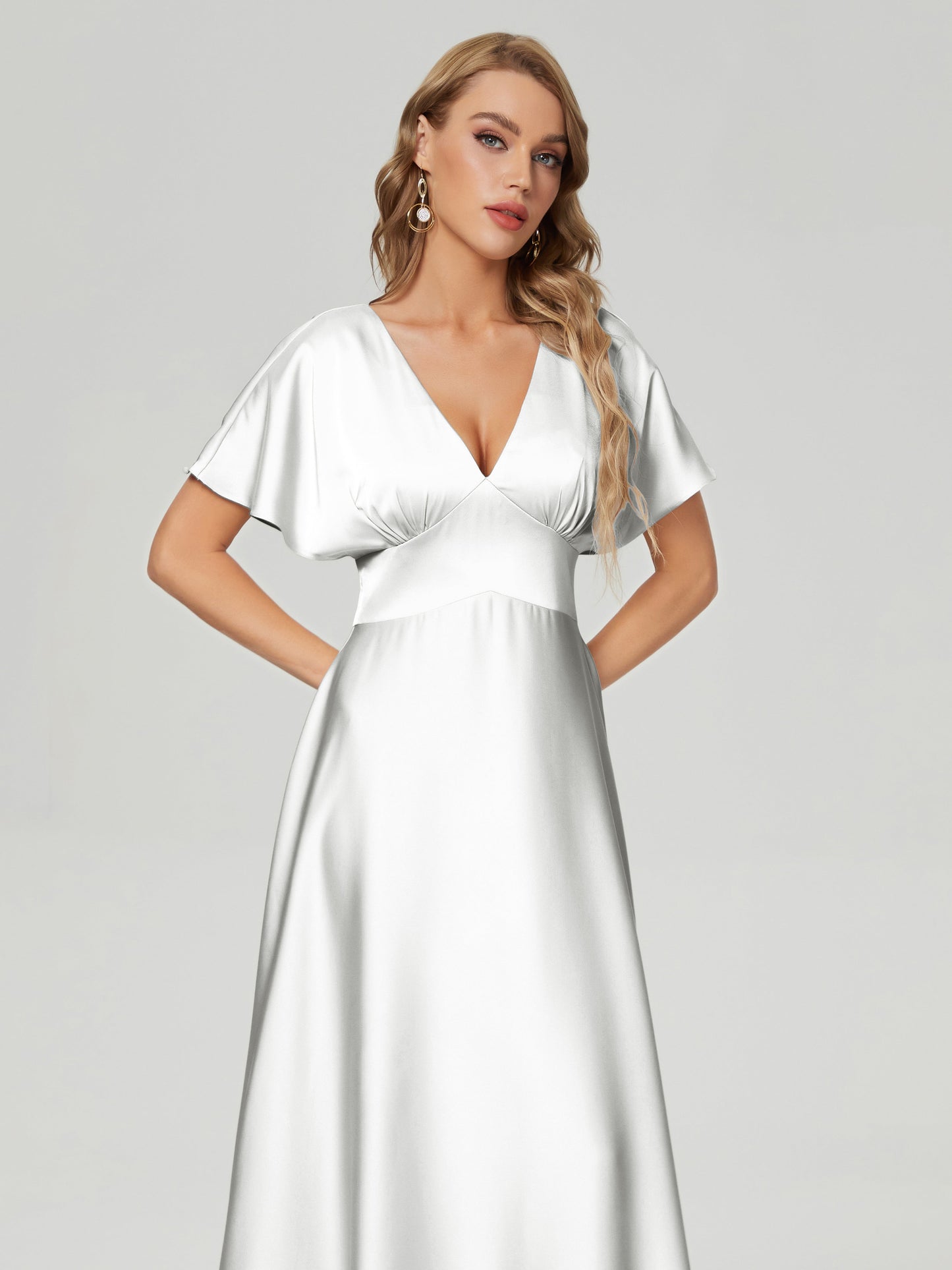 Ariah V-neck Short Sleeves Soft Satin Bridesmaid Dress