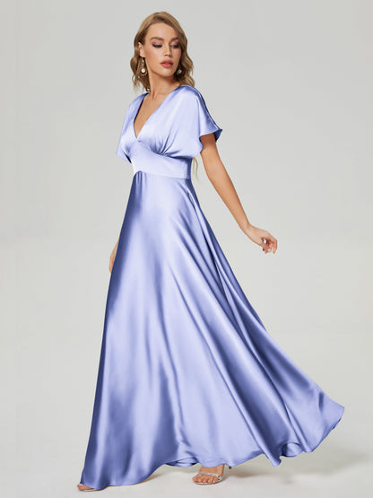 Ariah V-neck Short Sleeves Soft Satin Bridesmaid Dress