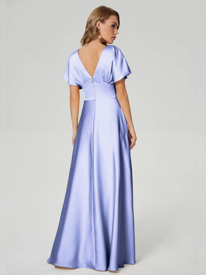 Ariah V-neck Short Sleeves Soft Satin Bridesmaid Dress