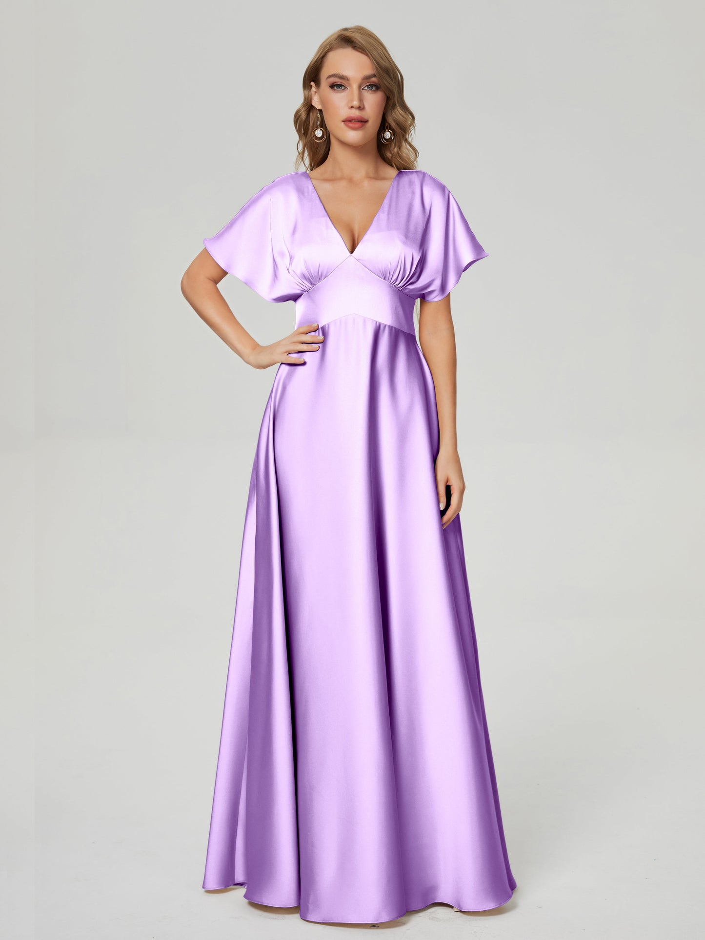 Ariah V-neck Short Sleeves Soft Satin Bridesmaid Dress