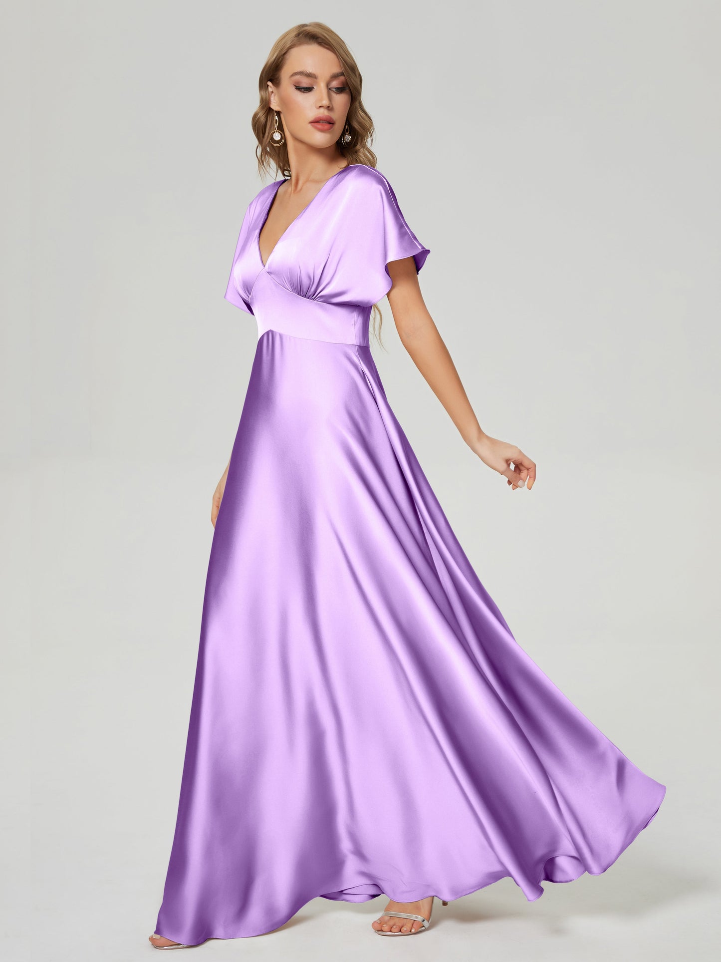 Ariah V-neck Short Sleeves Soft Satin Bridesmaid Dress