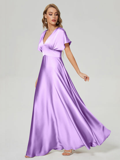 Ariah V-neck Short Sleeves Soft Satin Bridesmaid Dress