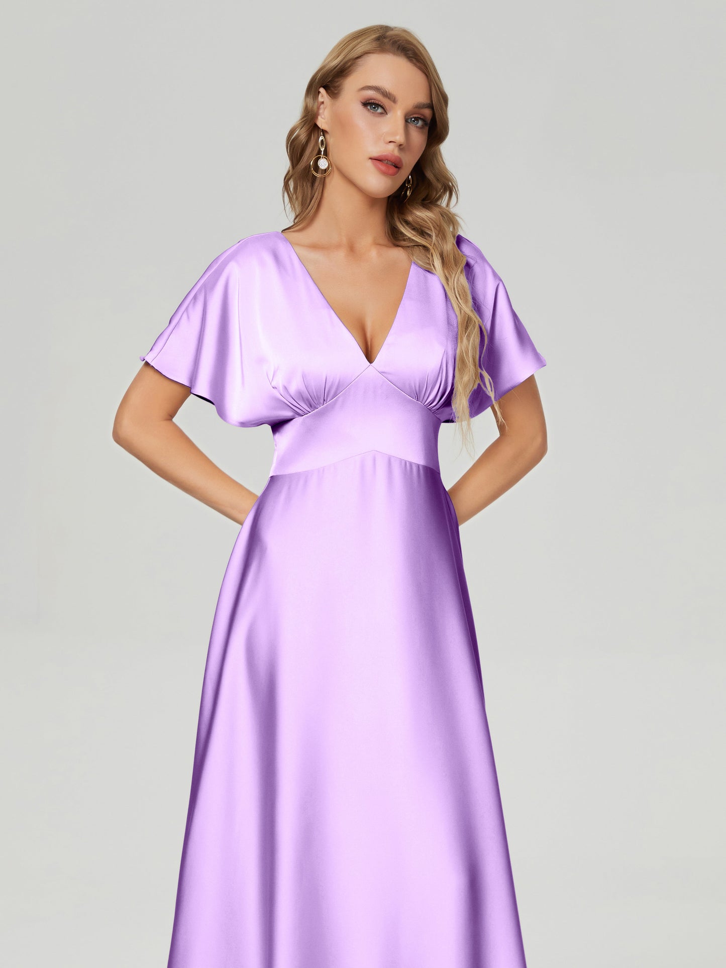 Ariah V-neck Short Sleeves Soft Satin Bridesmaid Dress