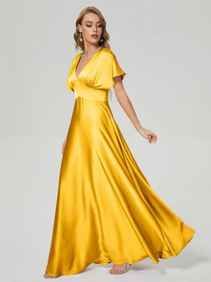 Ariah V-neck Short Sleeves Soft Satin Bridesmaid Dress