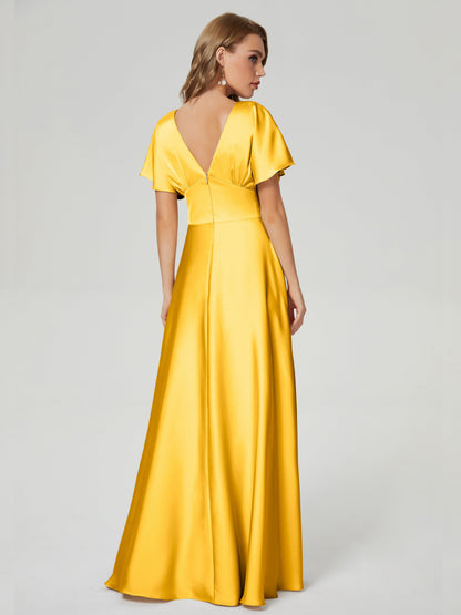 Ariah V-neck Short Sleeves Soft Satin Bridesmaid Dress