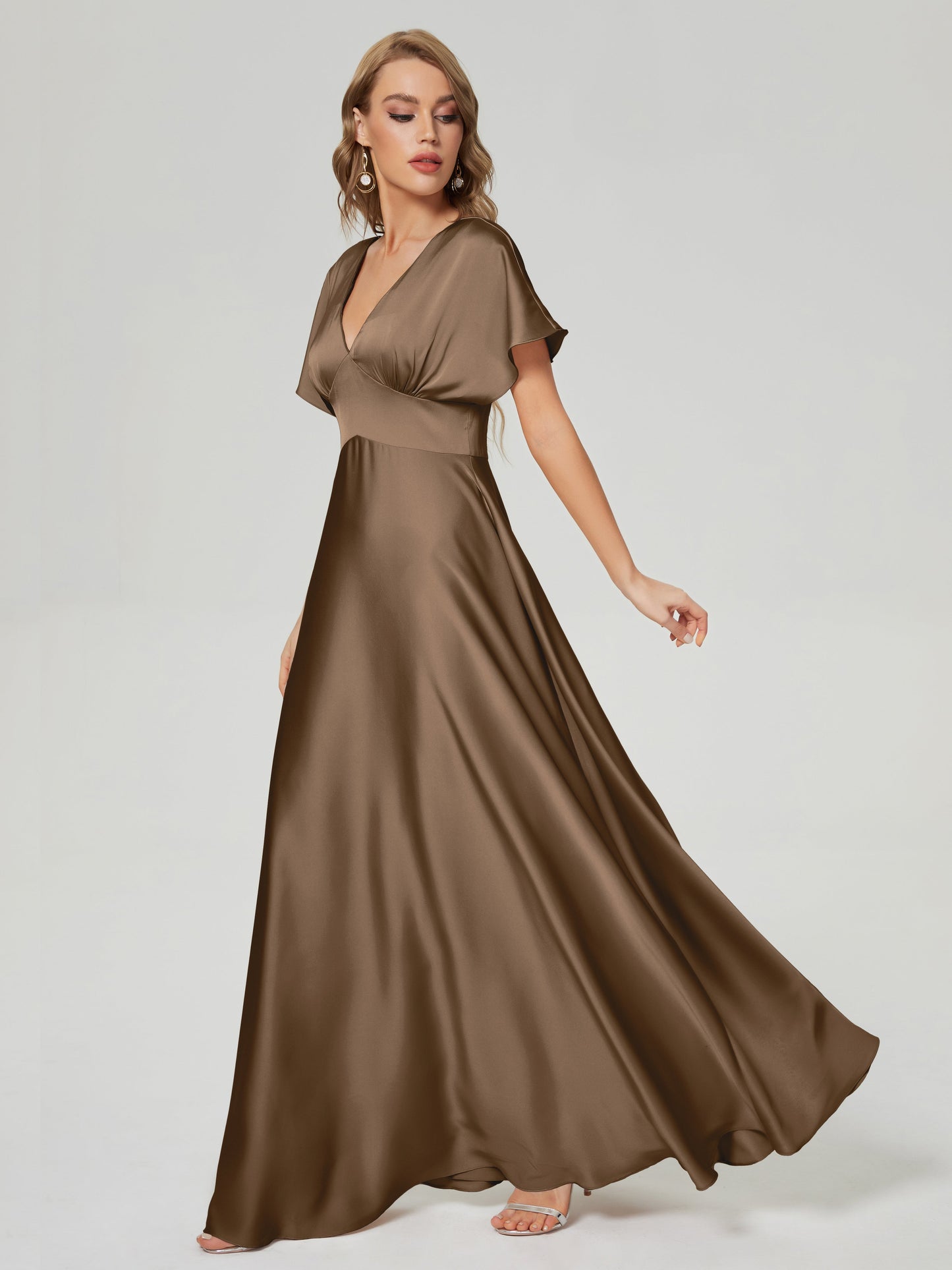 Ariah V-neck Short Sleeves Soft Satin Bridesmaid Dress
