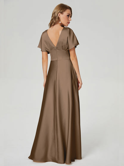 Ariah V-neck Short Sleeves Soft Satin Bridesmaid Dress