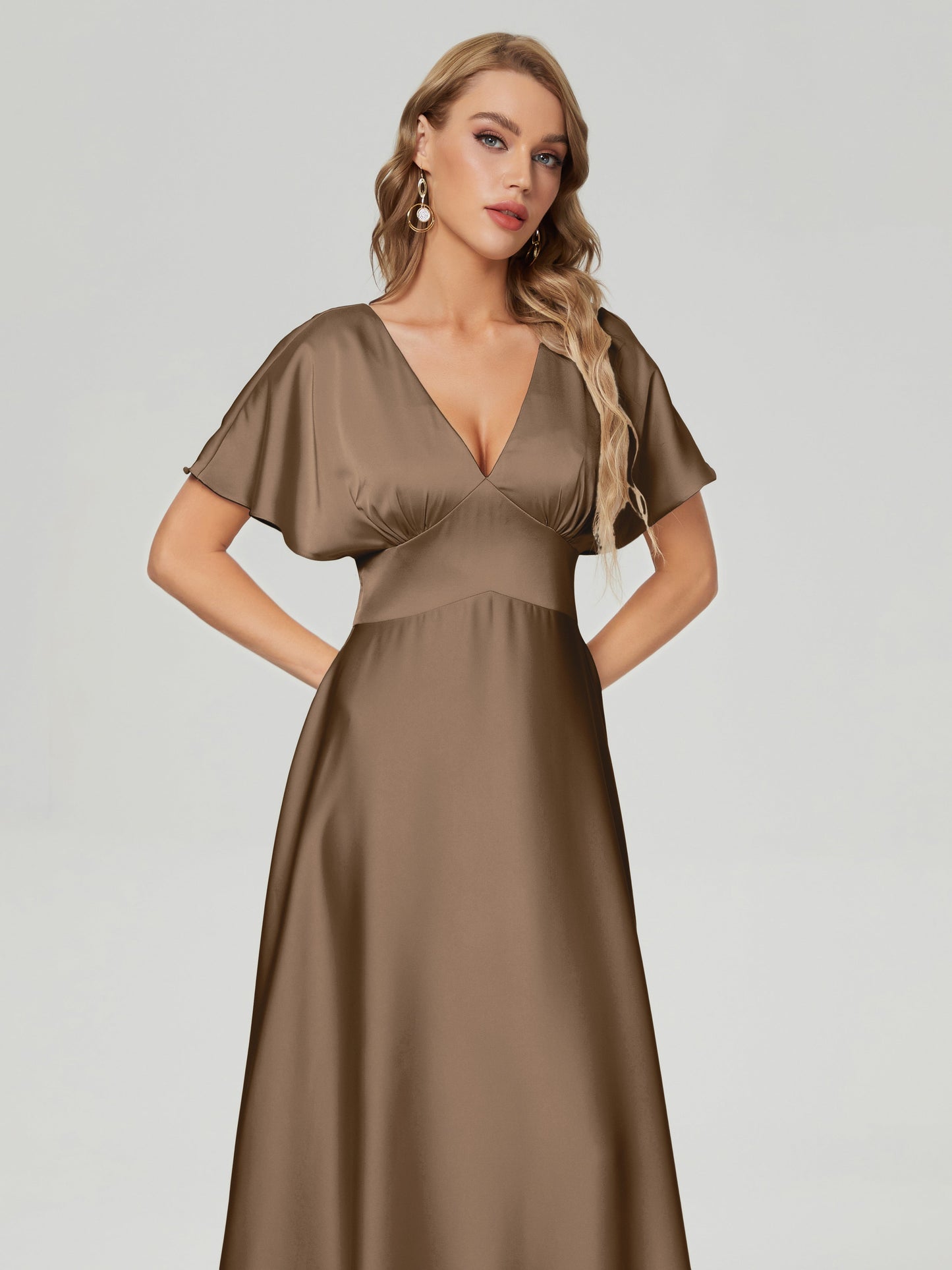 Ariah V-neck Short Sleeves Soft Satin Bridesmaid Dress